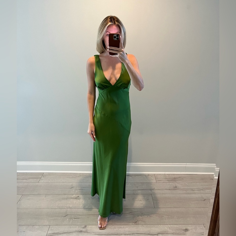 Green Satin open back Meshki dress